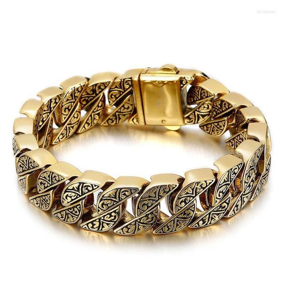 

charm bracelets vintage curb cuba chain unique carving stainless steel for men punk link jewelrycharm lars222370357, Golden;silver