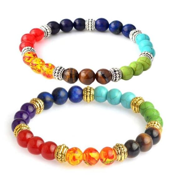 

8mm beaded strands mens bracelets 7 chakra healing reiki prayer natural stone charm balance yoga bracelet hip hop jewelry3398420, Black