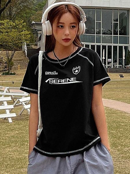 

women's fashion t-shirt dazy letter graphic stitching raglan sleeve, White