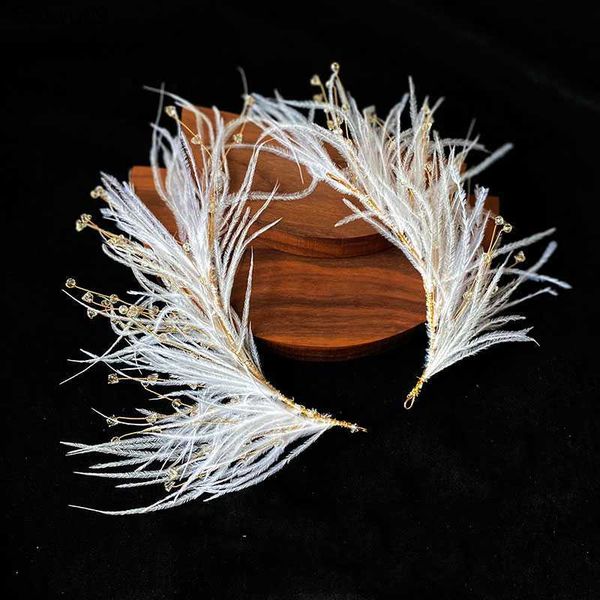 

bridal hair jewelry headbands hairbands feather headpieces headdress brides women evening dress headwear wedding accessories l230704, White;golden