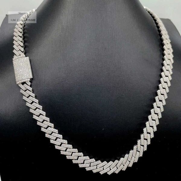 

fashion hip hop bracelet necklace custom jewelry s925 with vvs moissanite diamond cuban chain 10mm iced out cuban link, Silver