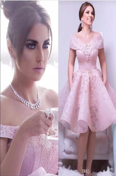 

arabic pink lace a line cocktail dresses off the shoulder lace applique ruched knee length short party prom evening dresses8222377, Black