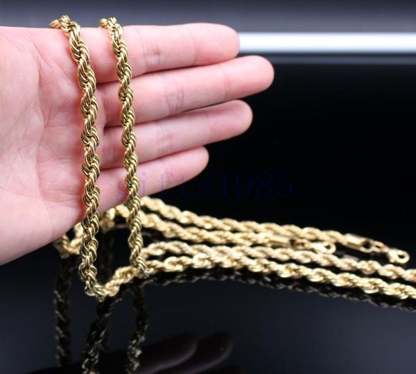 

18k ip gold plated 24inch rope chain 6mm 7mm stainless steel necklace men039s fashion style2124962, Black