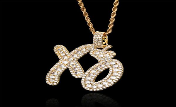 

18k gold plated iced out diamond letter xo pendant necklace gold silver plated mens bling jewelry gift with rope chain9549645