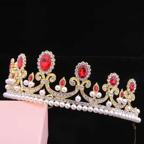 

forseven luxury rhinestone pearl bride crowns tiaras headband queen princess diadem wedding bridal headdress hair ornaments l230704, White;golden