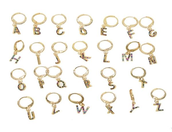 

26 initial dangle earring colorful cz paved alphabet charms simple customize name letter jewelry3064377, Silver