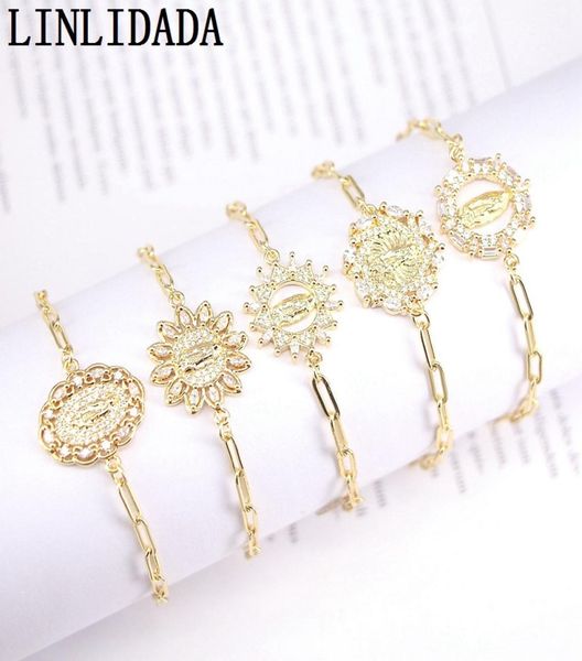 

10pcs new design cz bracelet multi style cubic zircon micro pave virgin mary charm connector bracelet8437906, Black