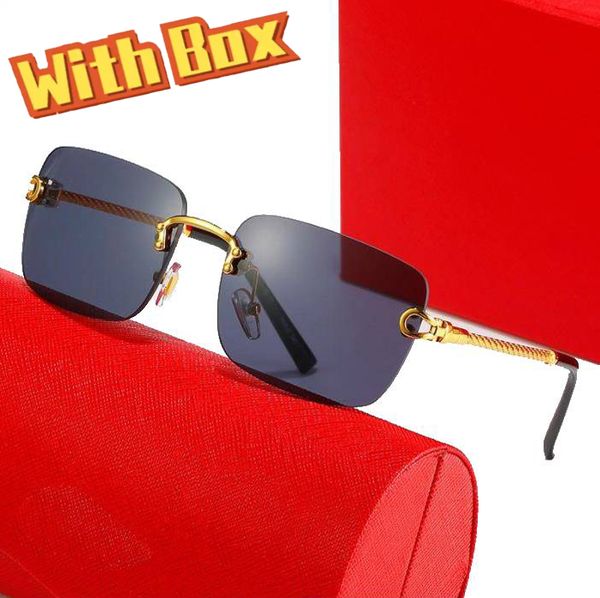 

Designer sunglasses mens luxury fashion sunglasses women classic sunshade metal rimless eyeglasses man outdoor polarized eyewear beach driving glasses With Box