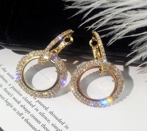 

new design creative jewelry highgrade elegant crystal earrings round gold and silver earrings wedding party earrings for woman 3 1466395, Golden