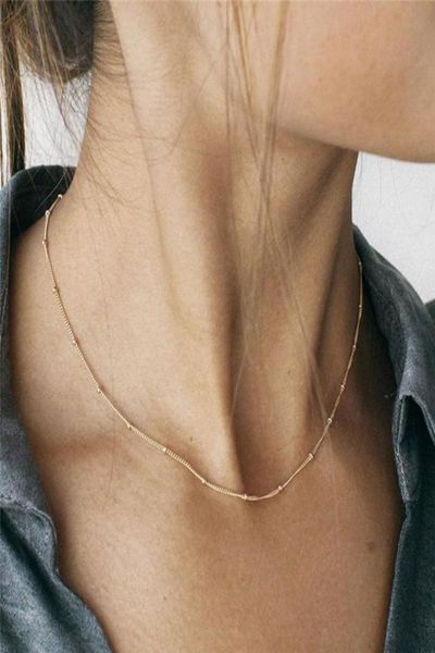 

women039s thin chain necklace simple and gold beaded choker delicate bead pendant for female gift chokers4869020, Golden;silver