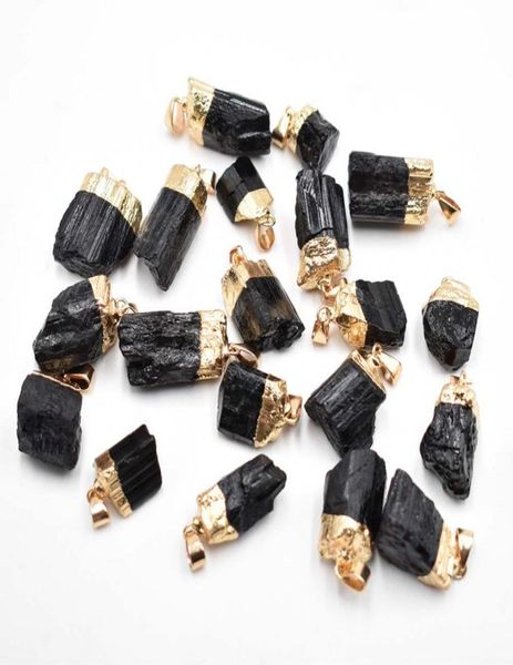 

fashion natural black tourmaline stone charms healing reiki irregular raw energy chakra pendants whole9757245, Bronze;silver