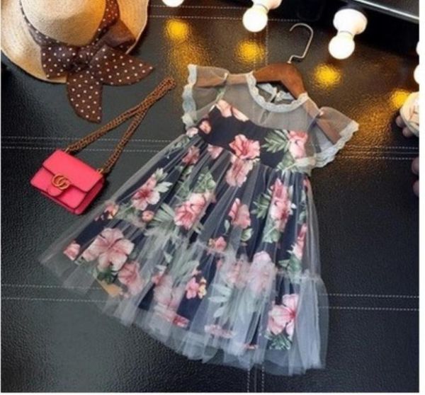 

kids girls designers dress lace floral printed clothing baby princess dress for summer girl clothes vestidos qz011077105, Red;yellow