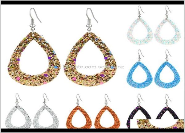 

chandelier trendy waterdrop hollow out sequins pu leather earrings boho female teardrop dangle charming pendant hook earring for w8284352, Silver