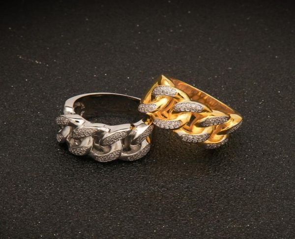 

hip hop bling filled cuban link chain design mens micro pave cubic zirconia eternity band ring2319762, Silver