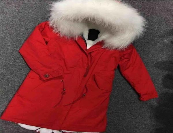 

popular cold resistant white raccoon fur trim mukla furs brand women snow jackets white rabbit fur lined red long parka9870677, Black