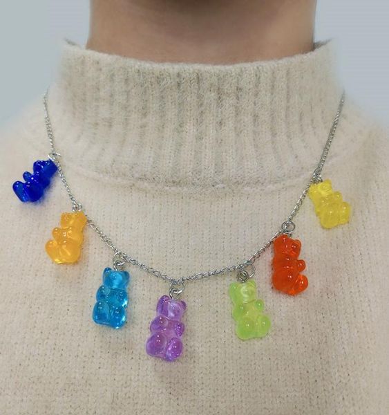 

handmade 12 colors cute cartoon bear chain necklaces candy color pendant for womengirl daily jewelry party gifts7564331, Silver