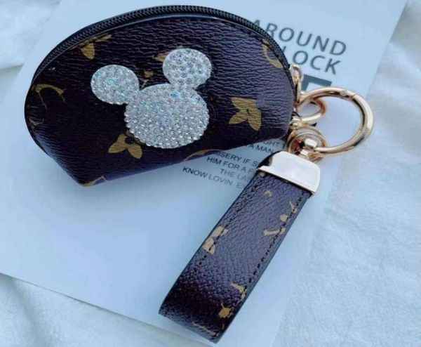 

presbyopia keychain buckles car keys holder bag key ring cute brown flower rhinestone mouse pu leather keyring pendant fashion des7373631, Slivery;golden