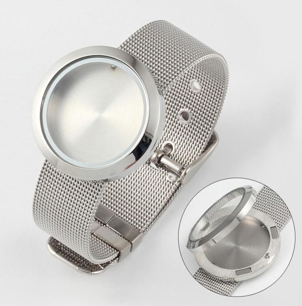 

316l stainless steel 25mm30mm magnetic closure silver floating locket bracelet with mesh watchband4671281, Golden;silver