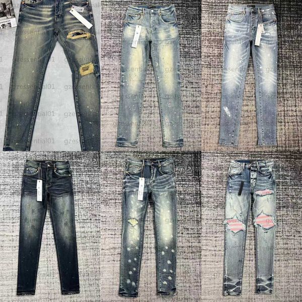

mens designer purple jeans for men denim pants fashion casual hole patchwork design high-end quality clothing designers jean pant trouser, Blue