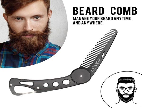 

aliver stainless steel beard comb new mens womens beauty handmade folding pocket clip hair moustache beard comb b9234512