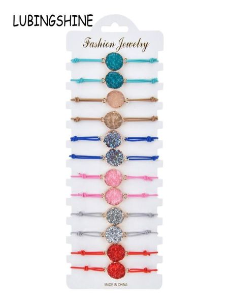 

boho 12pcssets elastic natural stone druzy oval charms bracelet women girl kids adjustable rope chain crystal wristband jewelry1984521, Golden;silver