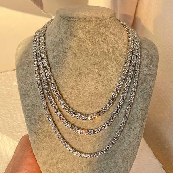 

iced out pass diamond tester lab created vvs moissnaite diamond cluster tennis chain necklace for women, Silver