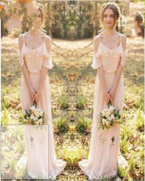 

2018 new bohemian country bridesmaid dresses spaghetti straps sheath floor length party prom dresses off shoulder short 5396740, White;pink