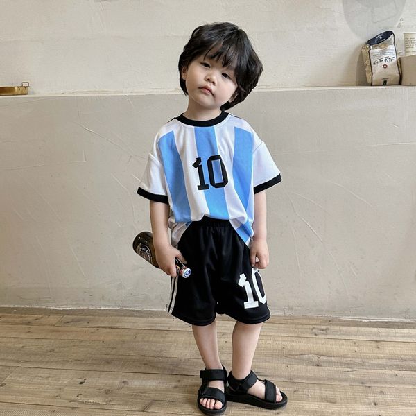 

clothing sets summer children football clothes set baby boys girls striped print shorts 2pcs suit kids sport casual outfits 230717, White