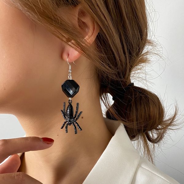 

halloween dark spider dangle earrings black zircon tassel animal earring for holiday party alloy ear hook jewelry accessories gold, Silver
