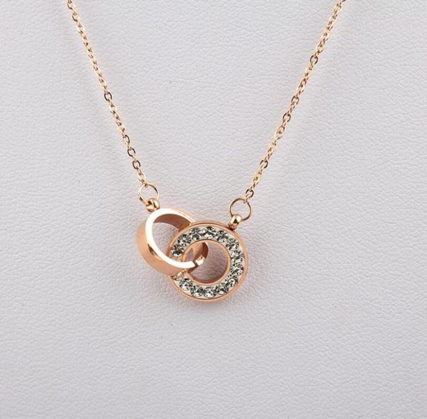 

women fashion rose gold chain double ring clavicle pendant designer necklace luxury jewelry for ladies 9094723, Silver