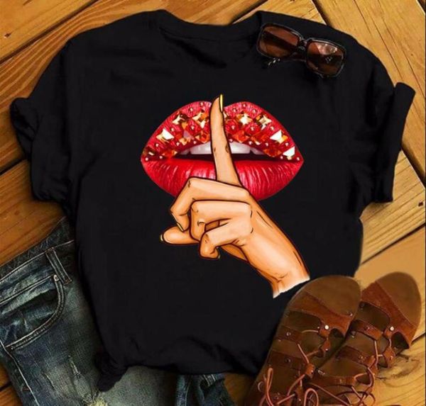 

red lips print t shirt women t shirt fashion female cute graphic tee shirts casual 90s ladies short sleeve tshirts7622328, Blue