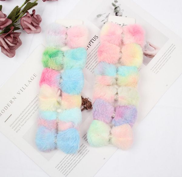 

2020 new kids barrettes autumn winter imitation rabbit hair hairpin 35 inch tiedye fur bow hairclips diy girls hair accessories 2341011, Slivery;white