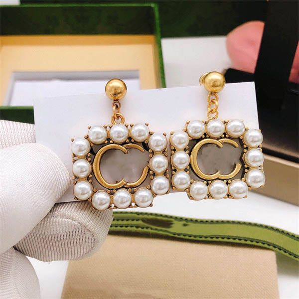 

retro stud ggity designer charm earrings interlocking letter g eardrop women simple style party earring with box 3245, Golden;silver