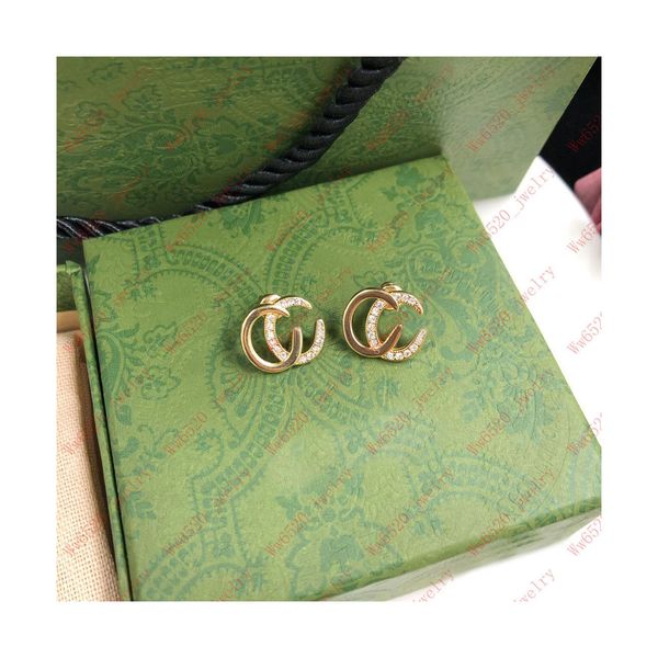 

superior sense letter earrings diamond studs designer fashion personality party wedding gift of choice, Golden;silver
