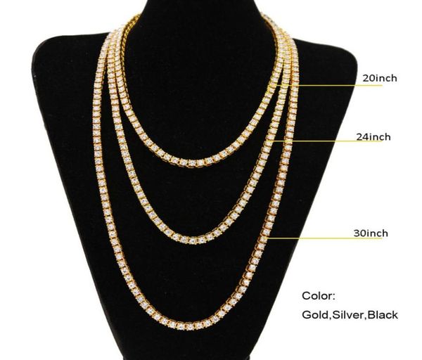 

style men hip hop single row full 5mm rhinestone alloy necklace popular rocker rapper bling iced out tennis jewelry gold silve6834638, Silver