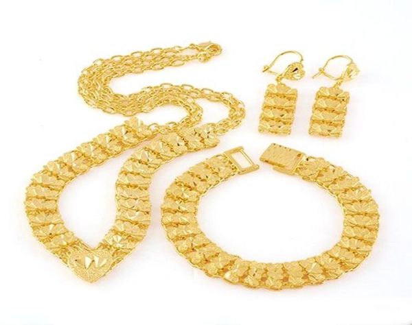

24k solid yellow gold real filled bracelet earring necklace pendant set special7362737, Black