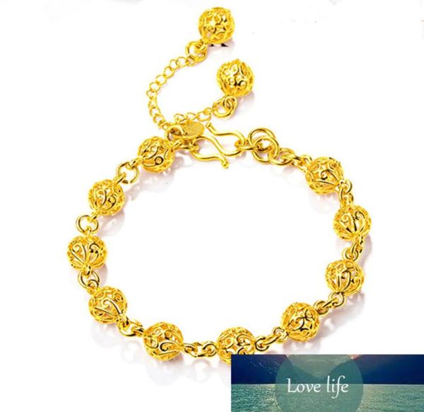 

luxury 24k yellow gold bracelet for women hollow bead fashion charms bracelet gold filled hand chain wedding fine jewelry gift4570374, Golden;silver