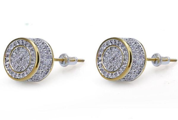 

925 sterling silver iced out cz premium diamond cluster zirconia round screw back stud earrings for men hip hop jewelry3681815, Golden;silver