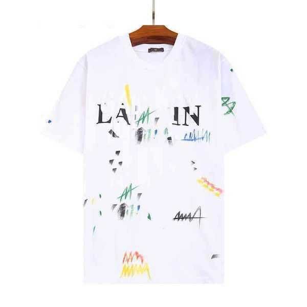

men's t-shirts designer 2023 fashion brands t shirt glitter pink letter co branded hand painted graffiti splash ink angel white oversiz, White;black