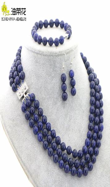 

fashion elegant 3 rows natural stone jade quartz necklace bracelet earrings jewelry set woman girl wedding christmas 3851006, Silver