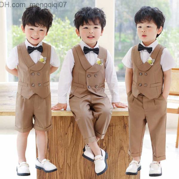

clothing sets children's khaki vest dress set spring and summer boys' first birthday party wedding clothing children's britis, White