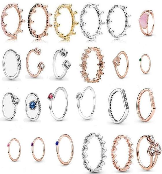 

2018 spring pandora ring 925 sterling silver rose gold pink enchanted crown rings original fashion diy charms jewelry for women ma3140965, Slivery;golden
