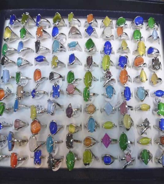 

whole mixed lots 100 cat eye gemstone silver p rings01237675224
