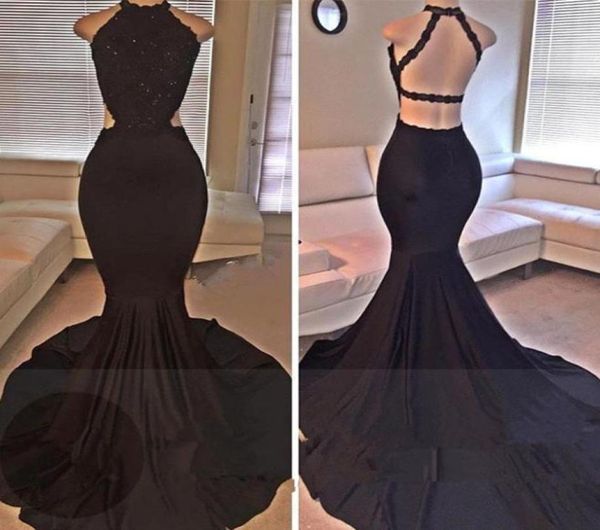 

black mermaid prom dress lace applique sweep train formal evening party gown custom made plus size9357031