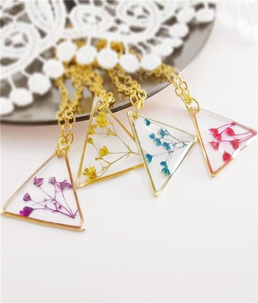 

resin dried flowers specimen pendant necklaces plant waterdrop cameo necklace for women fashion jewelry9640952, Silver
