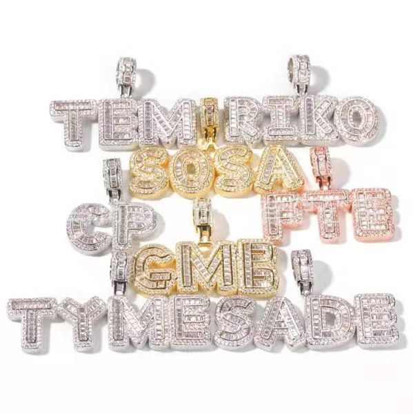 

hip hop custom name letters pendant necklace with 24inch rope chain gold silver bling cz men pendant jewelry1252541