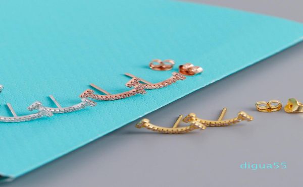 

fashion diamond t shape smile charms stud earrings s925 sterling silver jewelry rose gold female valentine039s day gift4575508, Golden;silver