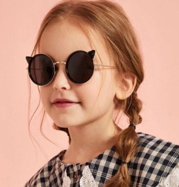 

kids sunglasses boys girls metal round frame sunglasses cartoon cat ear kids beach holiday sunglasses a18693766249, Blue