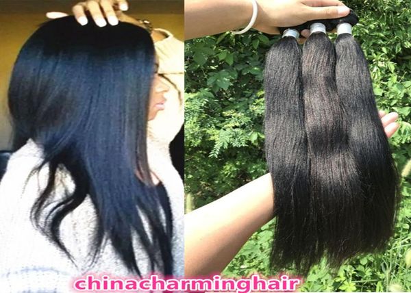 

3pclot light yaki human hair extensions grade 10a brazilian virgin yaki straight human hair weave 1026inch hair dhl 5724687, Black