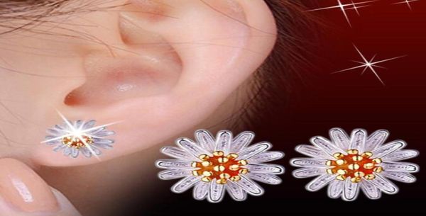 

fashion daisy sun flower stud earrings s925 sterling silver cute pretty charm earring women girls jewelry gift5333534, Golden;silver